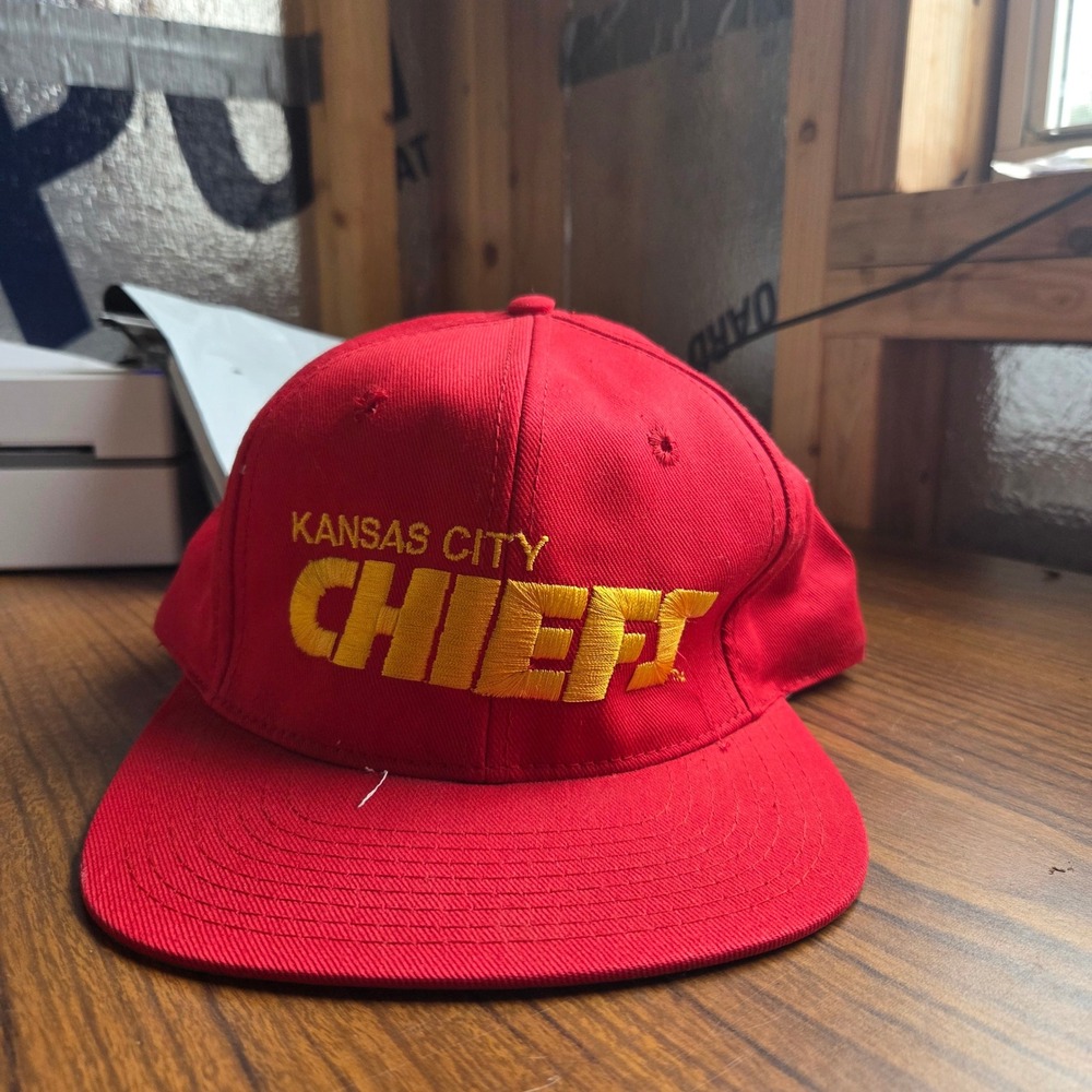 Vintage Kansas City Chiefs AJD Snapback Hat Red NFL Football Cap Green Underbrim